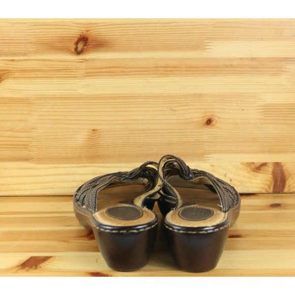 Born Handcrafted Basket Weave Leather Wedge Slides Sandals Women's Size 6 Brown - Picture 3 of 6